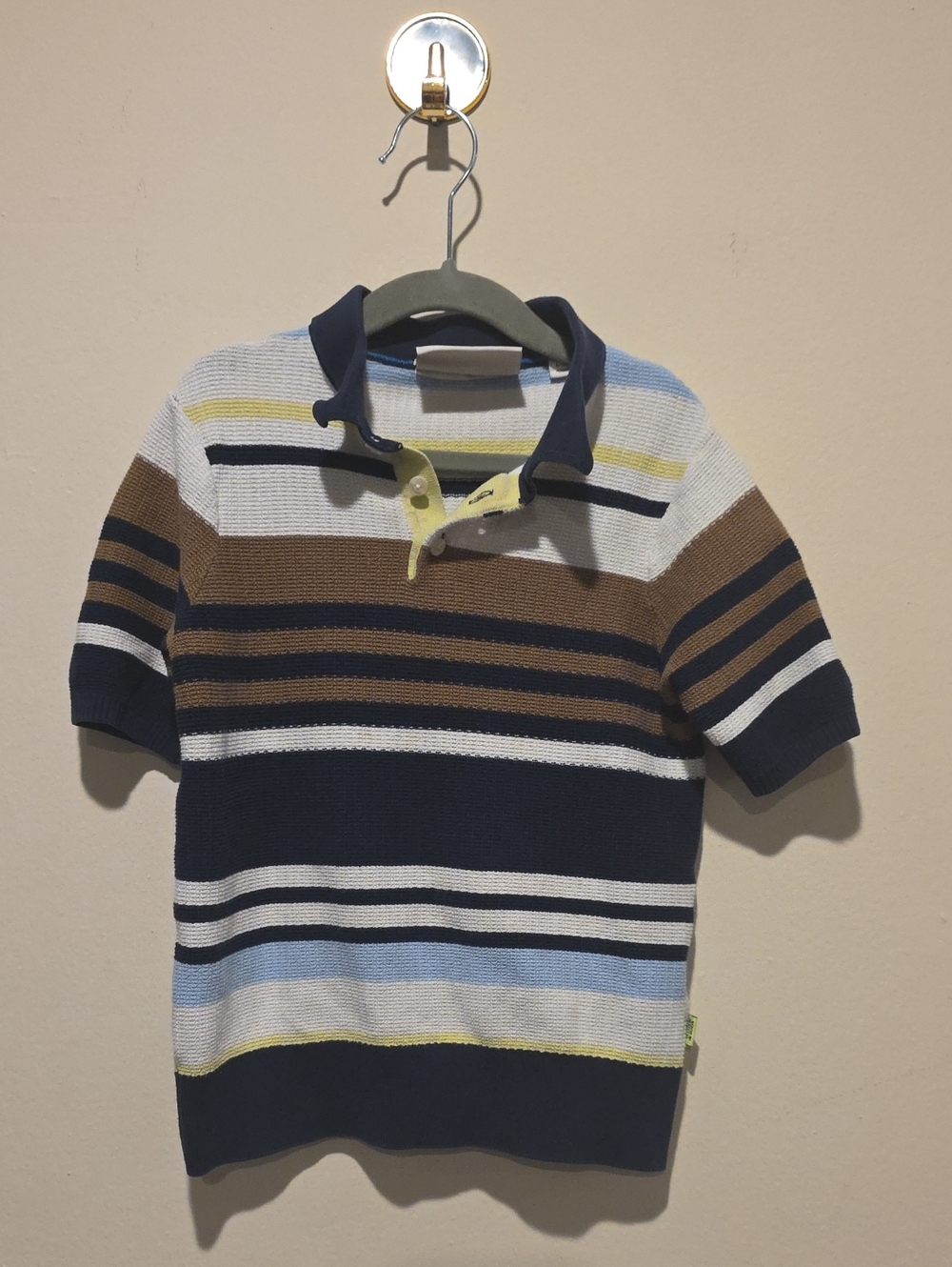 Scotch And Soda Boys Navy & Brown Striped Polo Knit Top Size 6